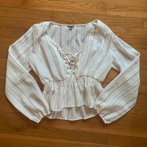 Charlotte Russe Long Sleeve Tie- Front Blouse